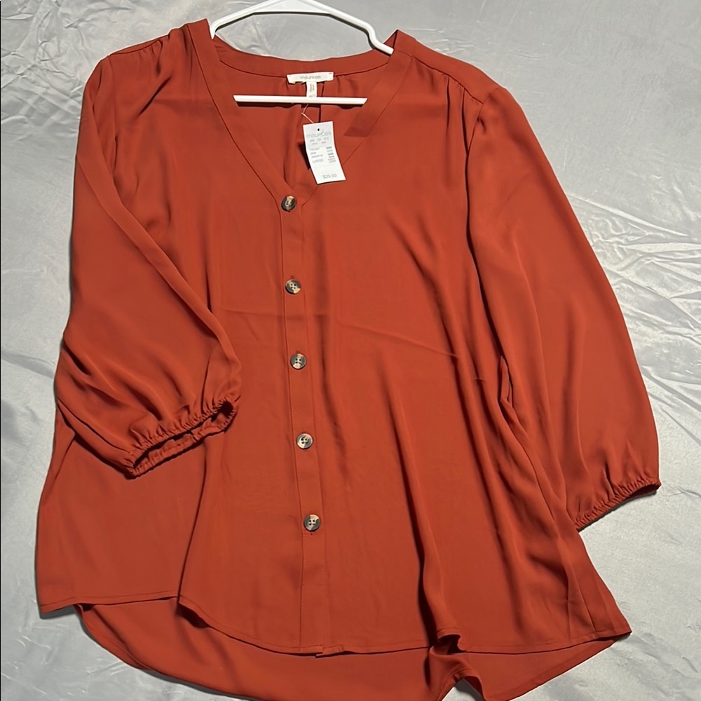 Maurices Orange Puff Sleeve Blouse with Mandarin Collar